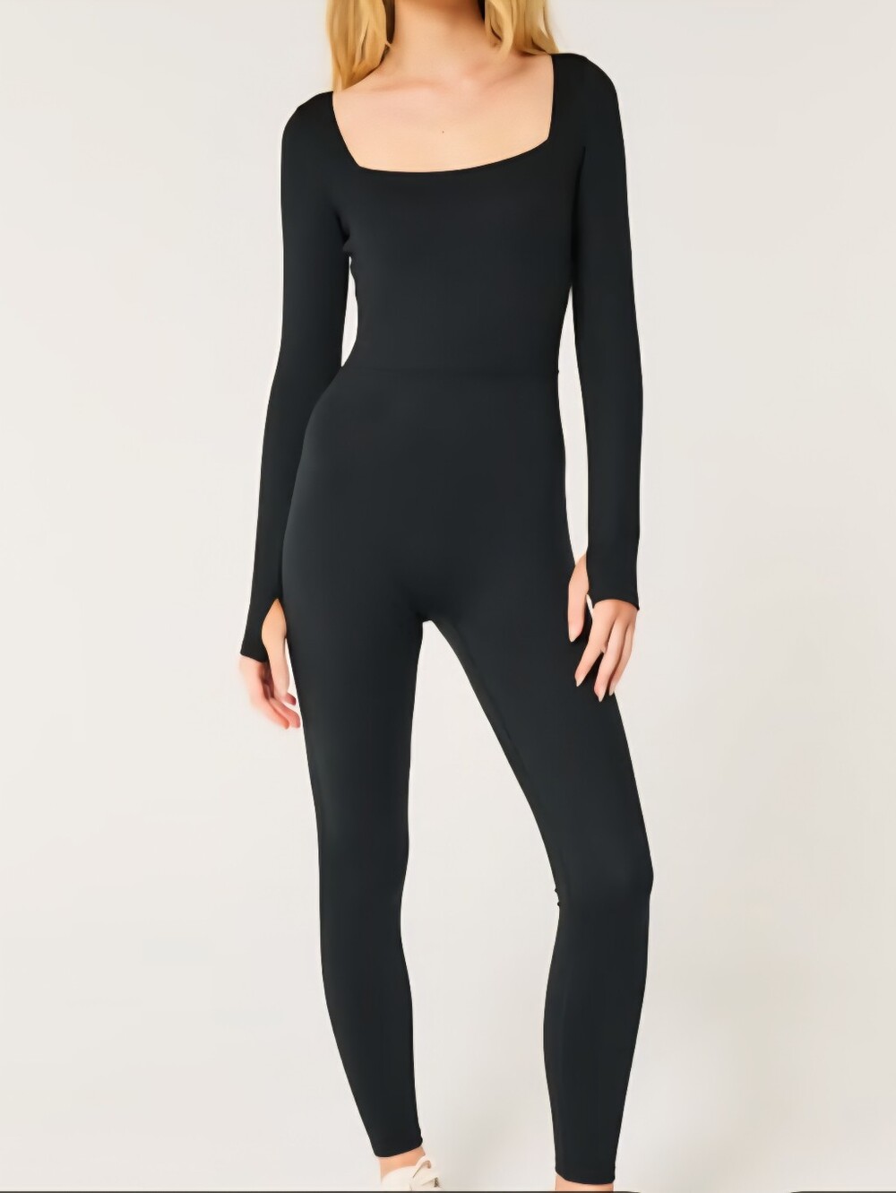 Gilly Hicks Black Long-Sleeve Square Neck Jumpsuit